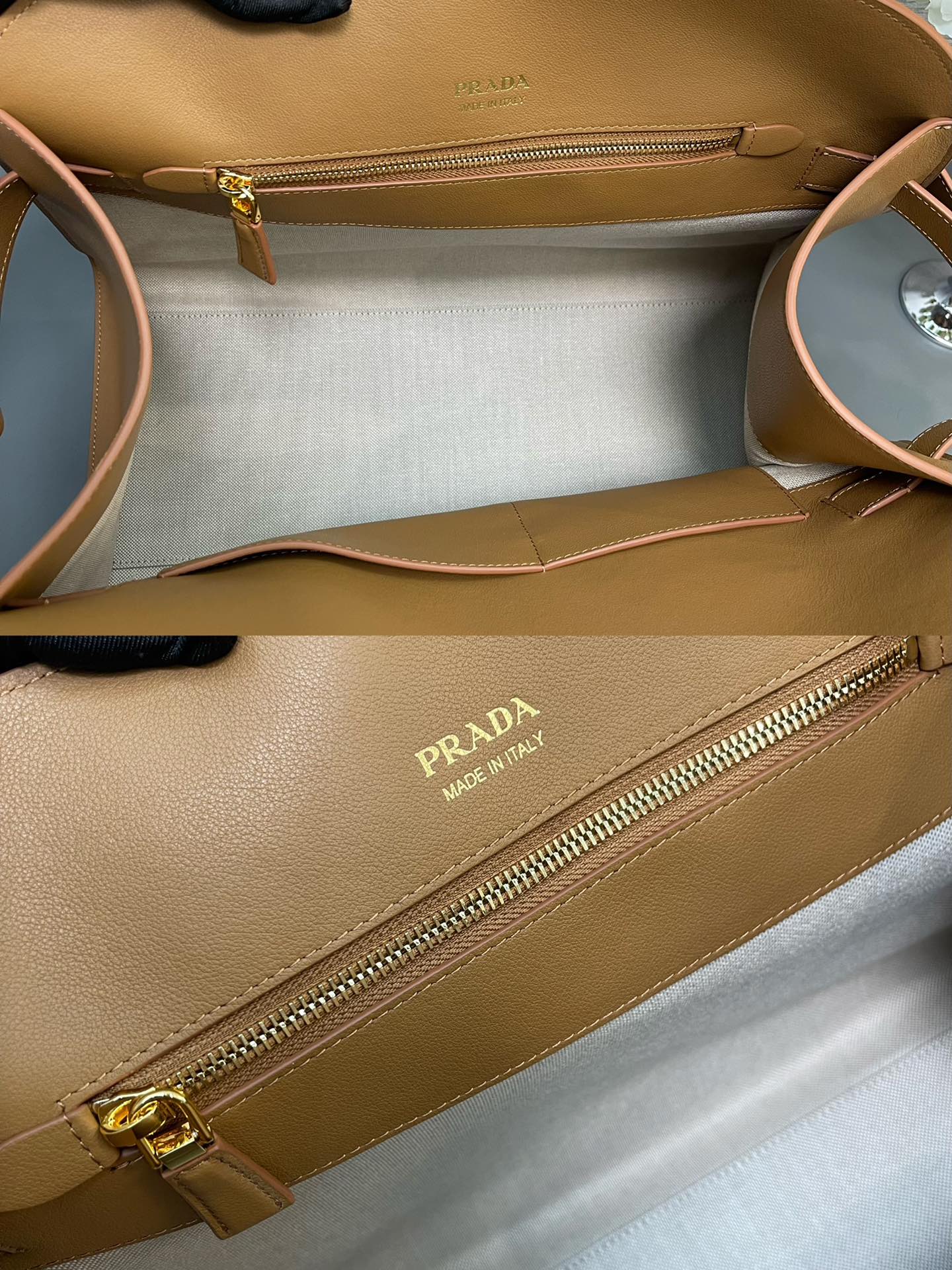 Prada Large Leather Tote Bag With Buckles Handbag Caramel 1BG508